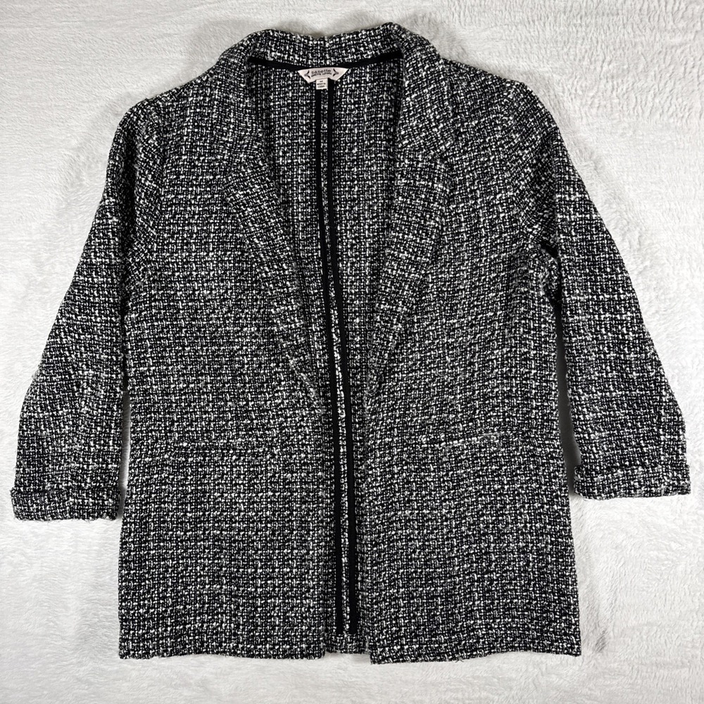 Nanette Lepore Boucle Tweed Machine‎ Washable 3/4 Sleeve Open Blazer Medium